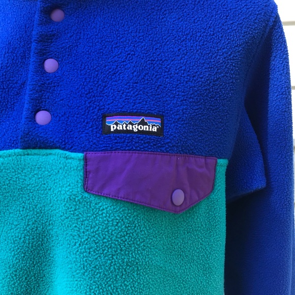 PATAGONIA TEAL, PURPLE, BLUE COLOR BLOCK SYNCHILLA SNAP FLEECE SZ S EUC - Picture 3 of 5